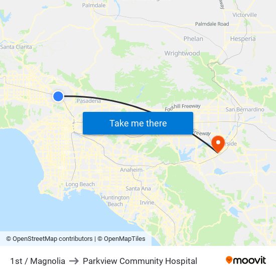 1st / Magnolia to Parkview Community Hospital map