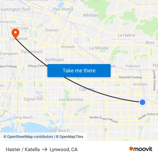 Haster / Katella to Lynwood, CA map