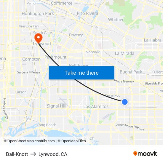 Ball-Knott to Lynwood, CA map