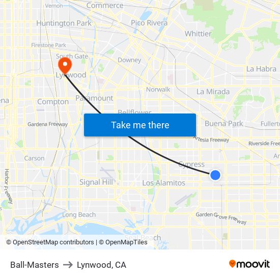 Ball-Masters to Lynwood, CA map