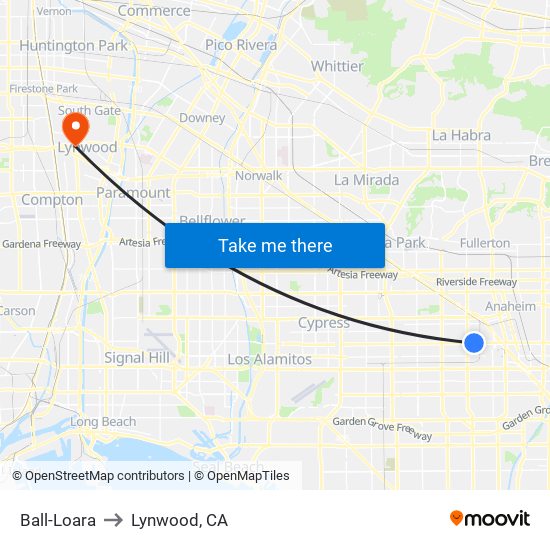 Ball-Loara to Lynwood, CA map