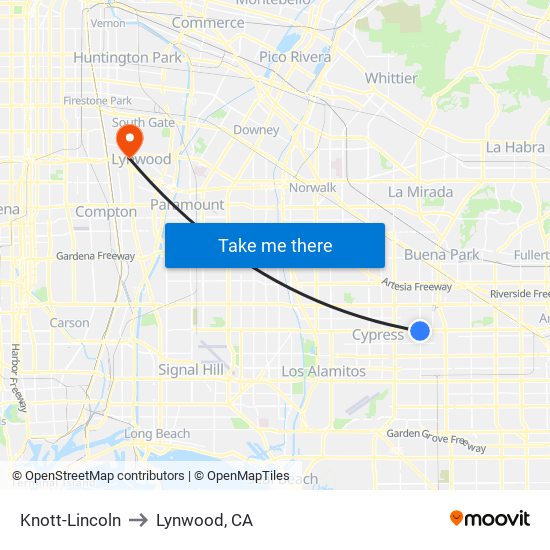 Knott-Lincoln to Lynwood, CA map