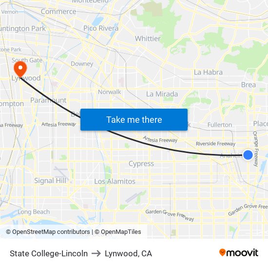 State College-Lincoln to Lynwood, CA map