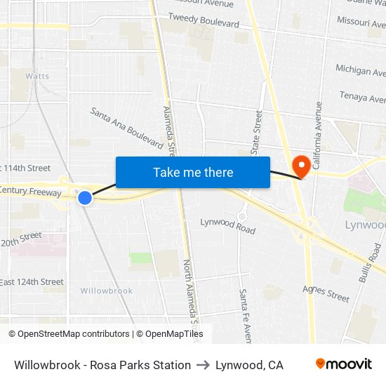 Willowbrook - Rosa Parks Station to Lynwood, CA map