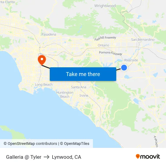 Galleria @ Tyler to Lynwood, CA map