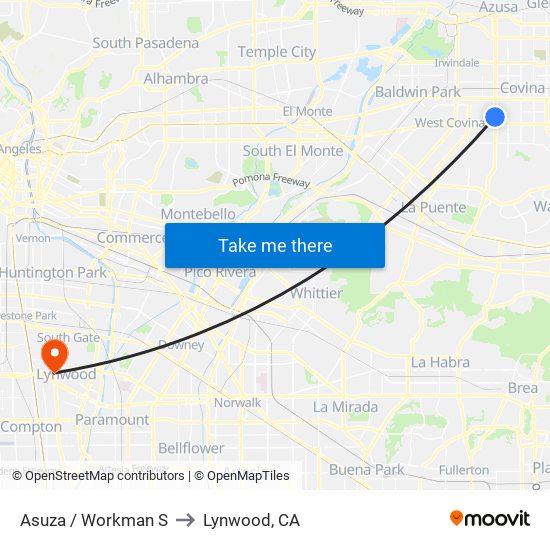 Asuza / Workman S to Lynwood, CA map