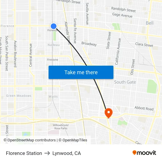 Florence Station to Lynwood, CA map