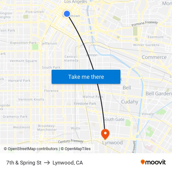 7th & Spring St to Lynwood, CA map