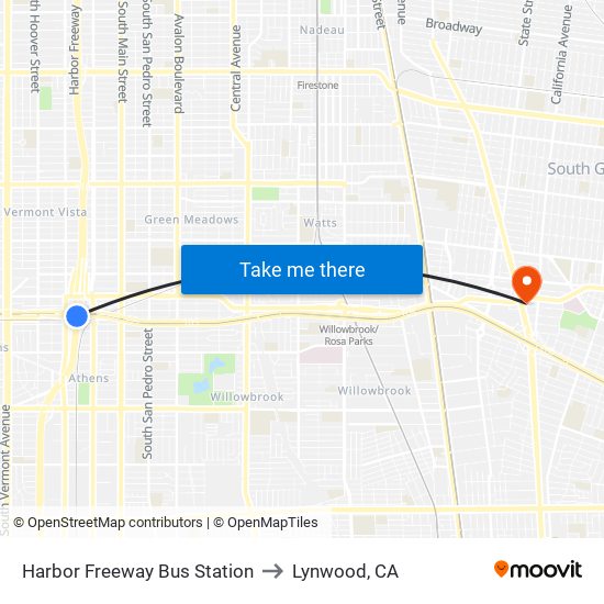 Harbor Freeway Bus Station to Lynwood, CA map