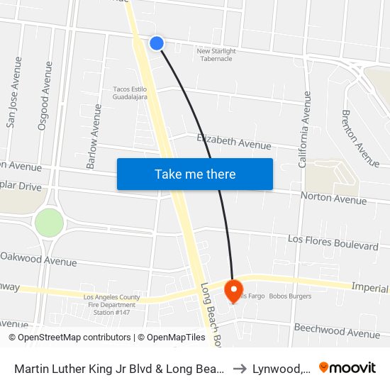 Martin Luther King Jr Blvd & Long Beach Blvd to Lynwood, CA map