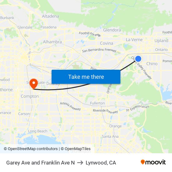 Garey Ave and Franklin Ave N to Lynwood, CA map