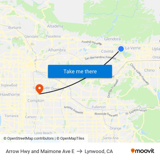 Arrow Hwy and Maimone Ave E to Lynwood, CA map