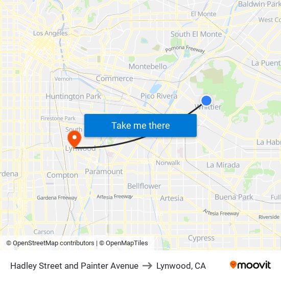 Hadley Street and Painter Avenue to Lynwood, CA map