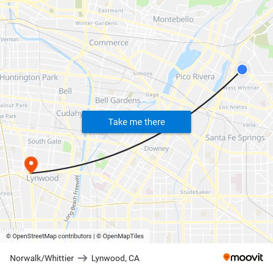 Norwalk/Whittier to Lynwood, CA map