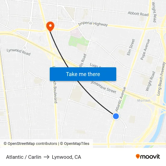 Atlantic / Carlin to Lynwood, CA map