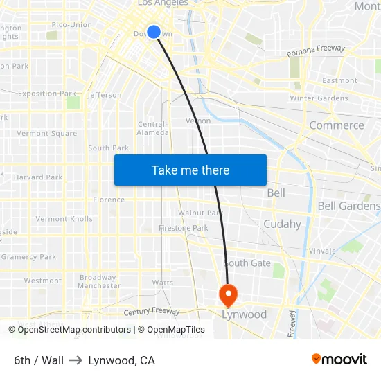 6th / Wall to Lynwood, CA map