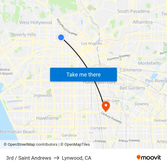 3rd / Saint Andrews to Lynwood, CA map