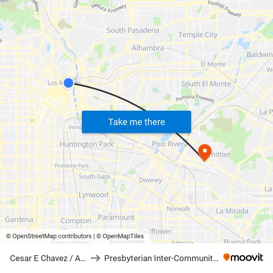 Cesar E Chavez / Alameda to Presbyterian Inter-Community Hospital map