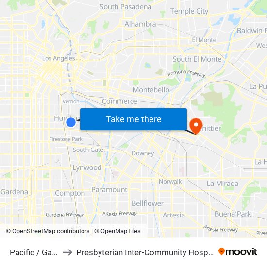 Pacific / Gage to Presbyterian Inter-Community Hospital map