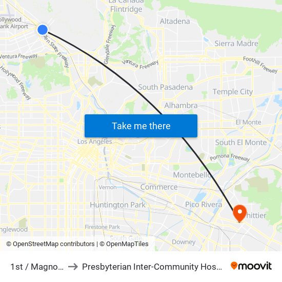 1st / Magnolia to Presbyterian Inter-Community Hospital map