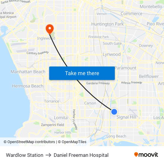 Wardlow Station to Daniel Freeman Hospital map