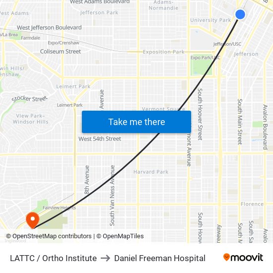 LATTC / Ortho Institute to Daniel Freeman Hospital map