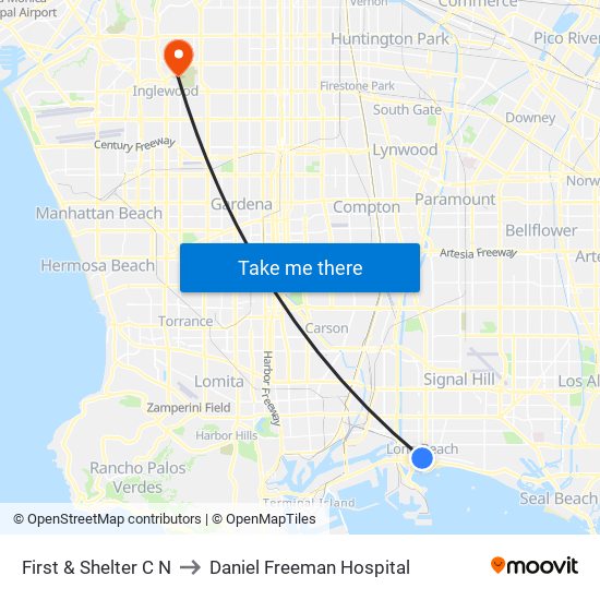 First & Shelter C N to Daniel Freeman Hospital map