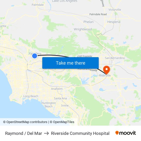Raymond / Del Mar to Riverside Community Hospital map