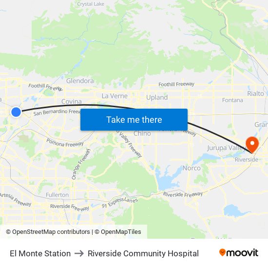 El Monte Station to Riverside Community Hospital map