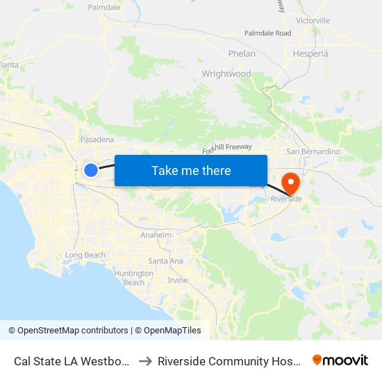 Cal State LA Westbound to Riverside Community Hospital map