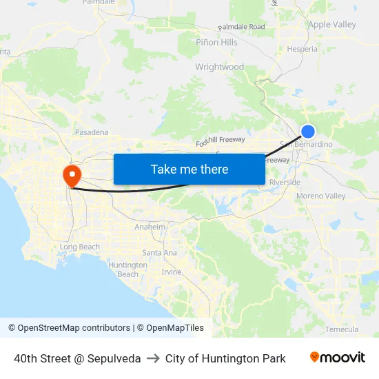 40th Street @ Sepulveda to City of Huntington Park map