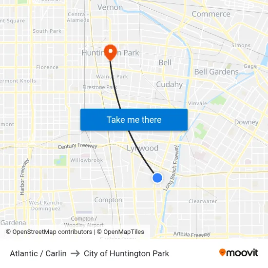 Atlantic / Carlin to City of Huntington Park map
