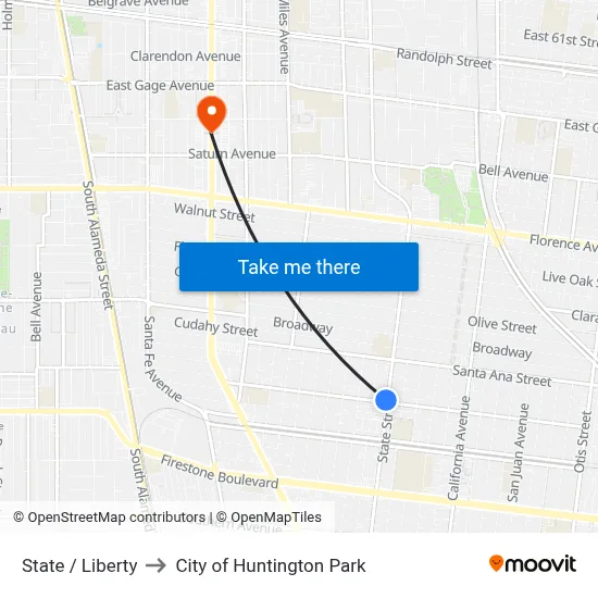 State / Liberty to City of Huntington Park map