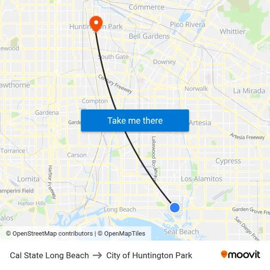 Cal State Long Beach to City of Huntington Park map