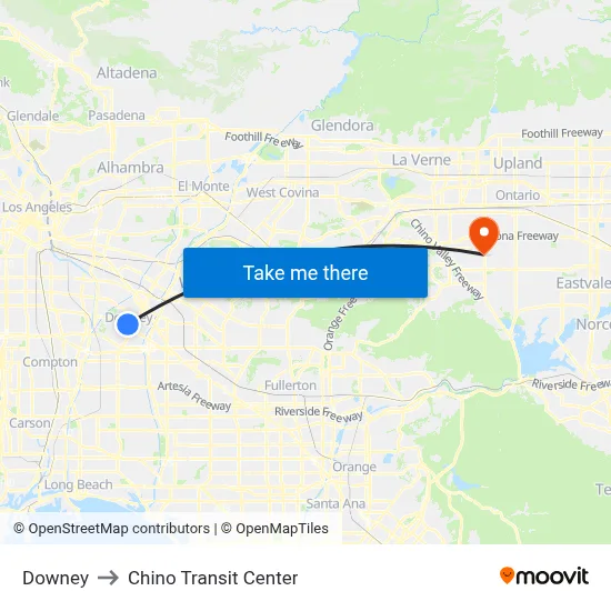 Downey to Chino Transit Center map
