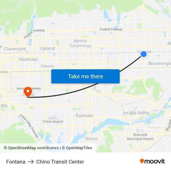 Fontana to Chino Transit Center map