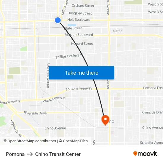 Pomona to Chino Transit Center map