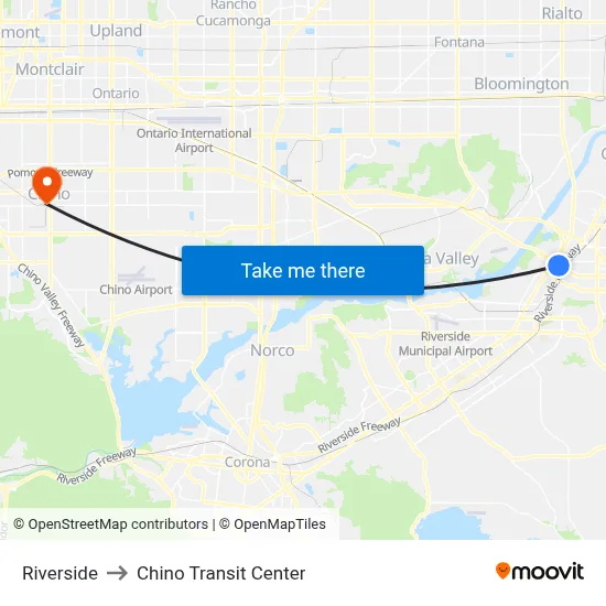 Riverside to Chino Transit Center map