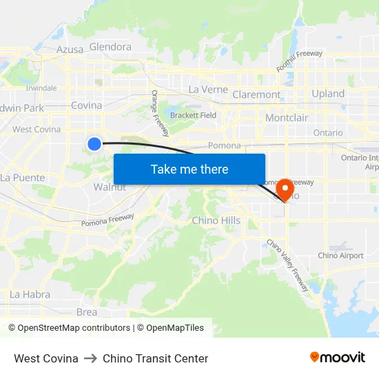 West Covina to Chino Transit Center map