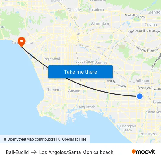 Ball-Euclid to Los Angeles/Santa Monica beach map