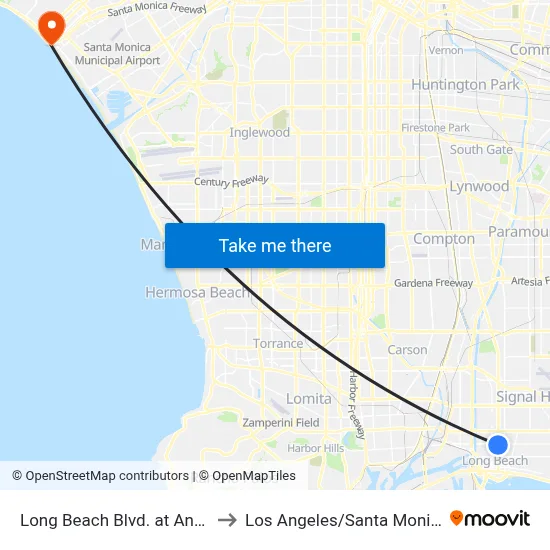 Long Beach Blvd. at Anaheim St. to Los Angeles/Santa Monica beach map