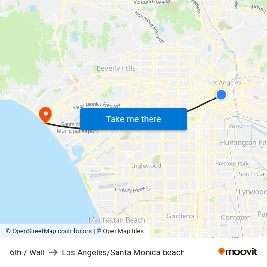 6th / Wall to Los Angeles/Santa Monica beach map