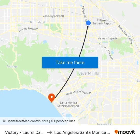 Victory / Laurel Canyon to Los Angeles/Santa Monica beach map