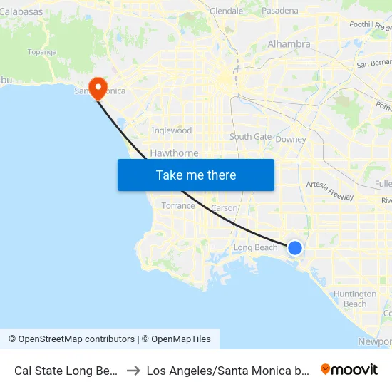 Cal State Long Beach to Los Angeles/Santa Monica beach map