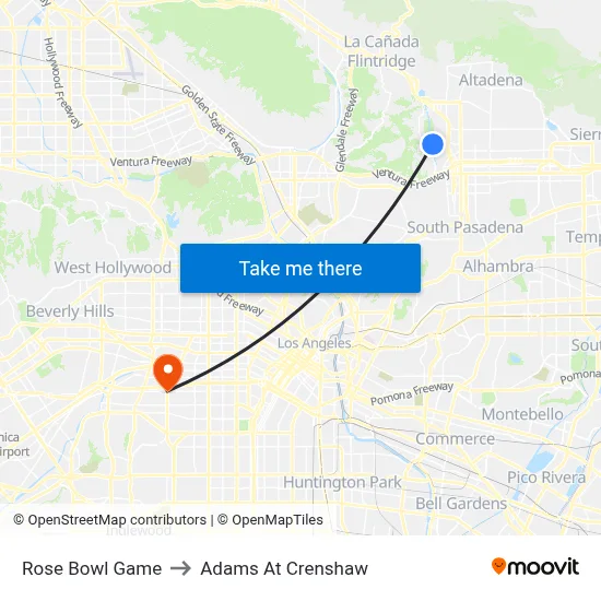 Rose Bowl Game to Adams At Crenshaw map
