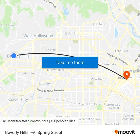Beverly Hills to Spring Street map