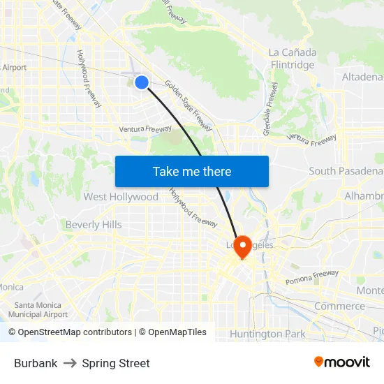 Burbank to Spring Street map