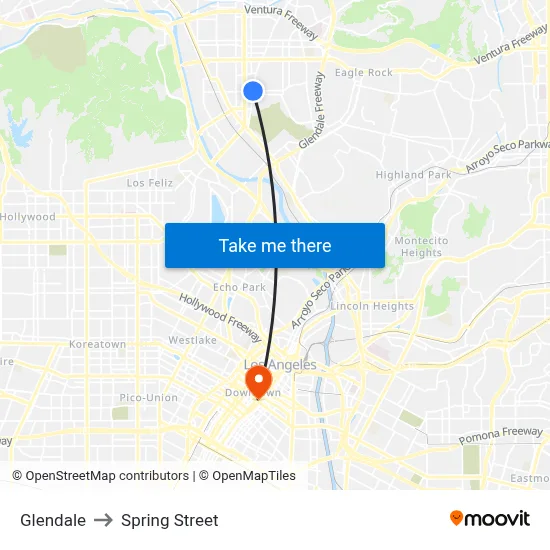 Glendale to Spring Street map