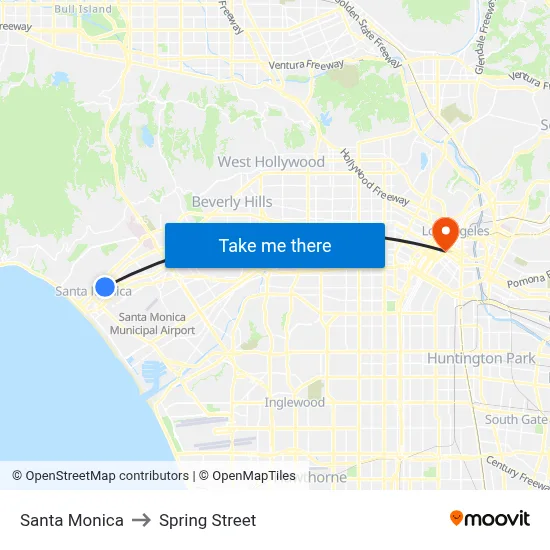 Santa Monica to Spring Street map