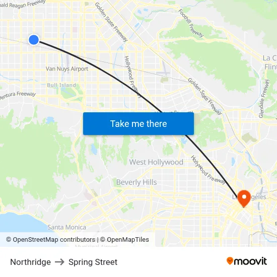 Northridge to Spring Street map